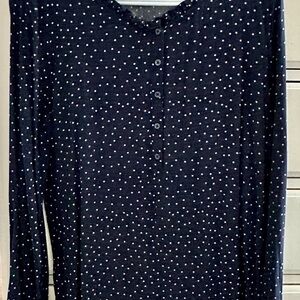 Loft Navy Polka Dot Long Sleeve Henley Top